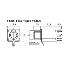 T-636, Gniazda montażowe Jack 6.3mm, stereo i mono